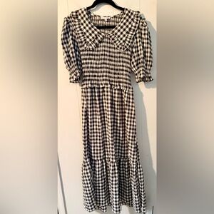 Moon River Women's Gingham Plaid Smocked Cottagecore Black/White Dress Size XS